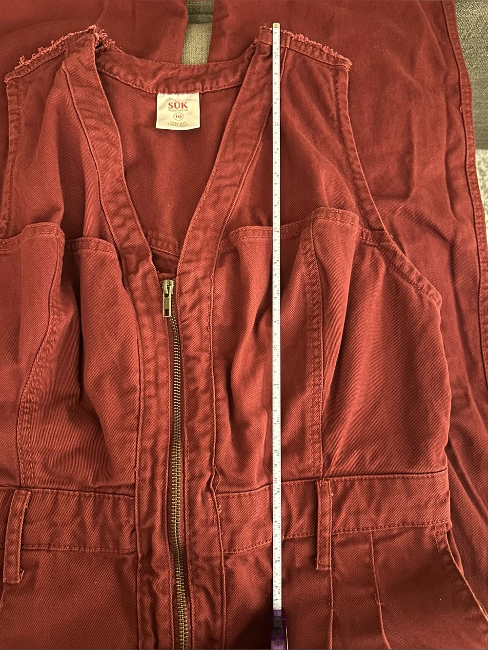 SUK Workwear Yard Suit Women's Size 10 Burgundy Zip-Front 100% Cotton Overalls - Picture 16 of 16